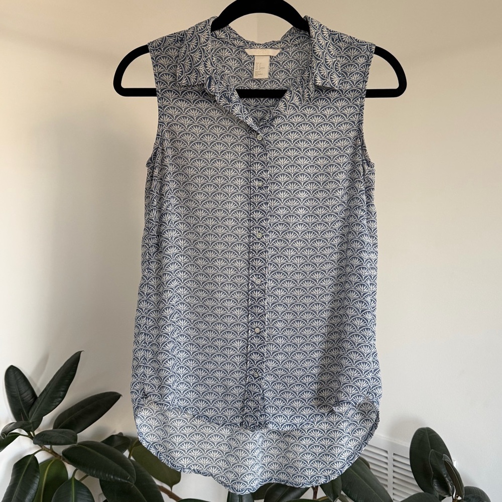 Navy and White Patterned Blouse